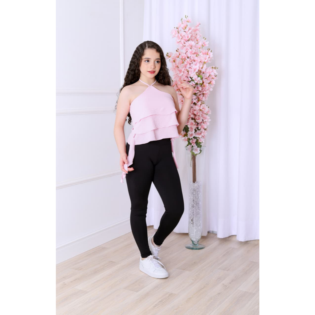 Conjunto de 2 Peças com Blusa Babado e Calça Legging Feminina Infantil e Juvenil para Meninas e Adolescentes Jovens