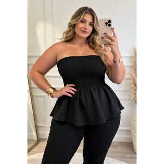 Blusa Cropedd tomara que caia com Detalhe de Ruffle Feminina para Elegância e Conforto tecido duna plus size tamanho úni em Oferta na Shopee