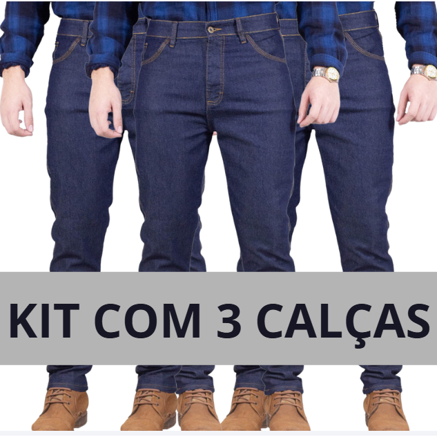 Kit Com 3 Calças Masculinas Jeans Para Trabalho E Passeio Com Elastano Lycra