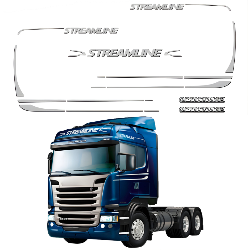 Kit Adesivo Scania Streamline Completo 2014 Faixa Lateral Frontal Cinza