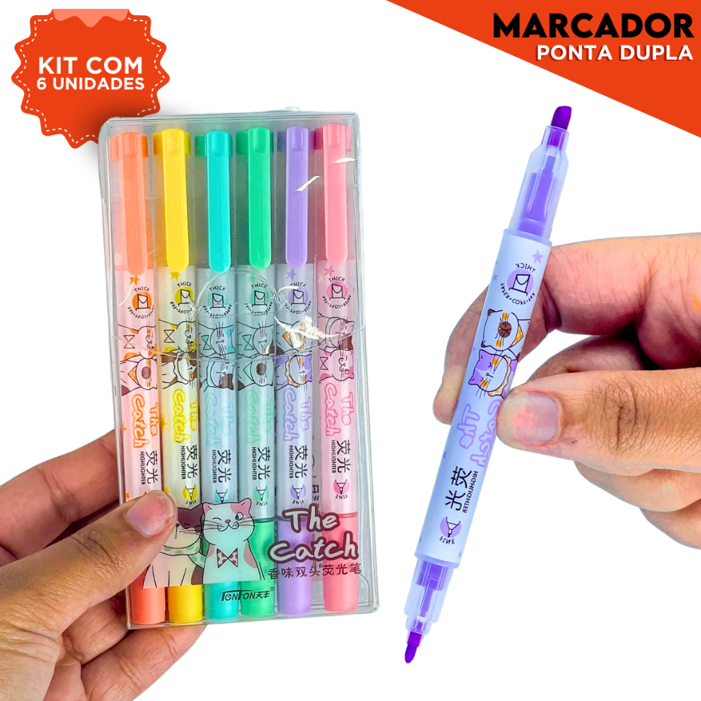 Kit Marca Texto 6 Cores Ponta Dupla Canetinhas Coloridas para Uso Escolar em Oferta na Shopee