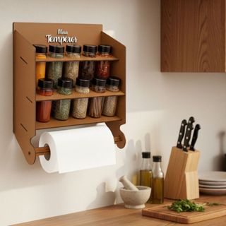 Organizador De Temperos 10 Potes Suporte Papel Toalha Conjunto Com Recipientes E Adesivos Inclusos em Oferta na Shopee