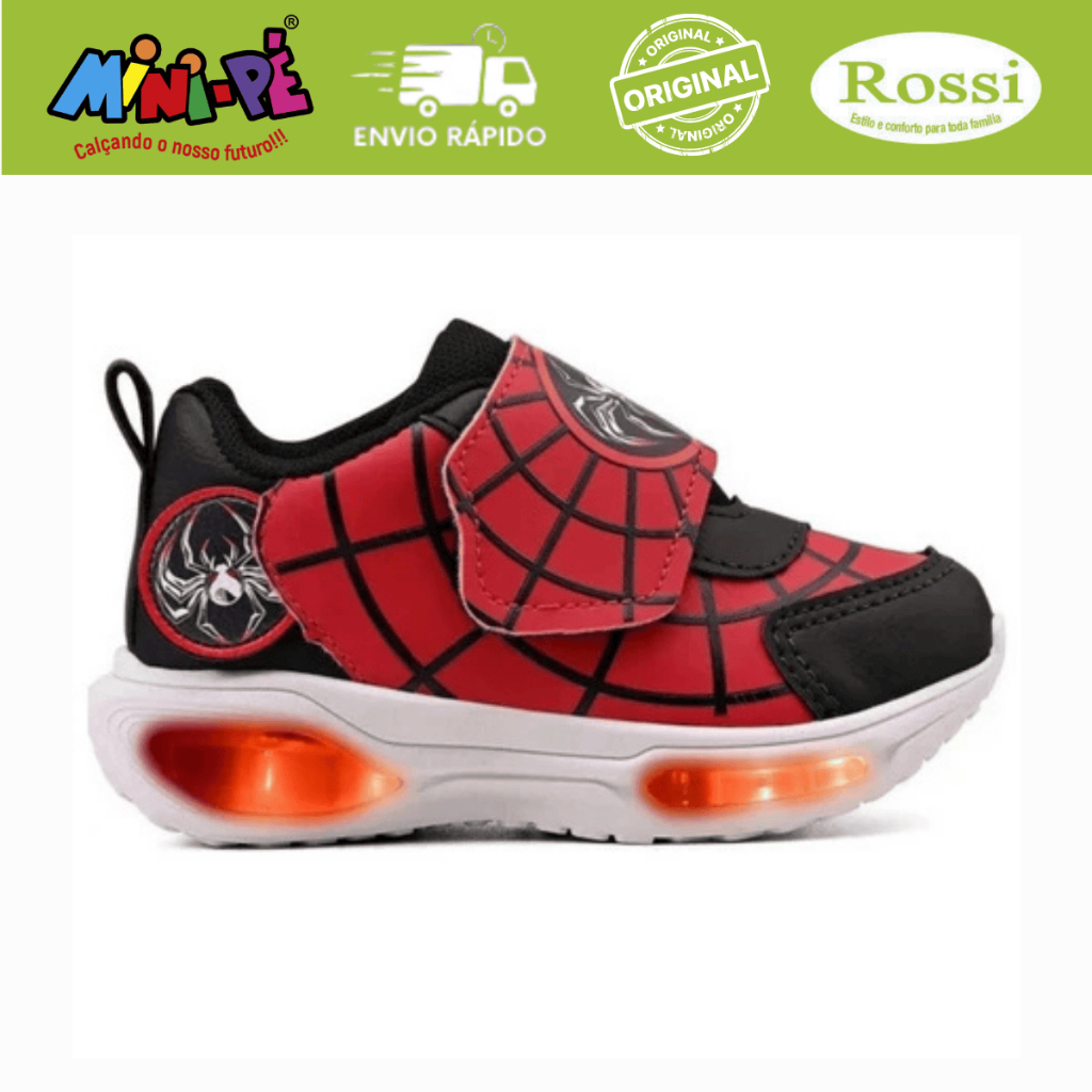 Tenis Infantil Menino MInipé Calce Facil Velcro Aranha Personagem Led Moda MP2534