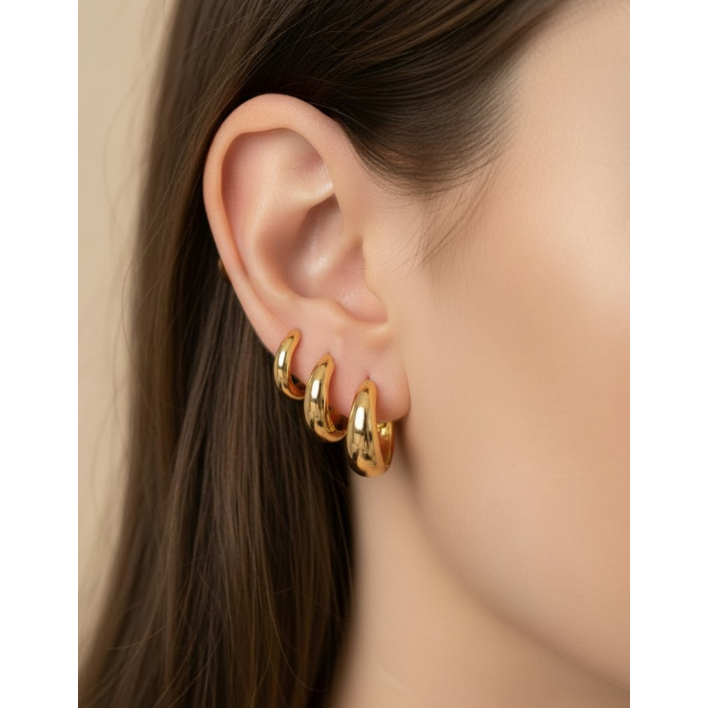 Kit Semijoia Trio De Brincos Argolinhas Abaduladas Lisas Feminino Banhado A Ouro 18k Promoção em Oferta na Shopee