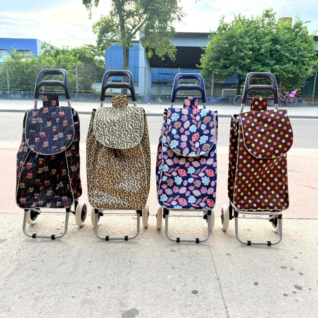 Carrinho de Feira Dobrável Reforçado Grande com Rodas Bolsa Resistente Portátil para Compras Estampas em Oferta na Shopee