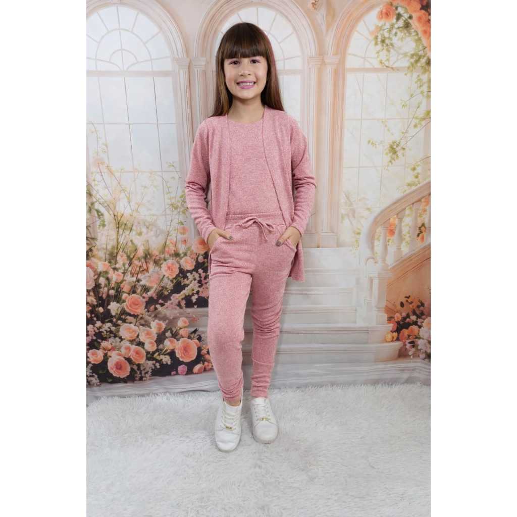 Conjunto Infantil Lanzinha Menina 3 Peças ( Blusinha, Calça e Cardigan) Lindas Cores