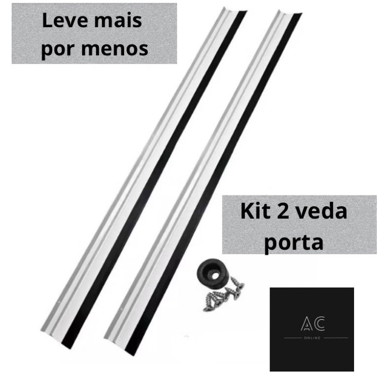 Kit 2 Veda Porta Alumínio com Borracha 70/80/90/100cm – Barreira Contra Poeira, Insetos, Vento e Luz