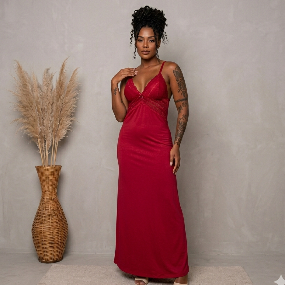 Camisola Feminina Longa | Kit 2 peças | em Renda Sexy Microfibra Sem Bojo Lingerie| Tecido Leve e Confortável em Oferta na Shopee