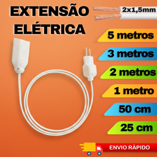 Extensão Elétrica Reforçada 25cm/50cm/1m/2m/3m/5m Cabo Prolongador Paralelo Branco 2x1,5mm | 110v e 220v em Oferta na Shopee