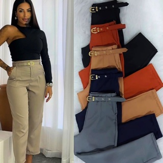Calça Alfaiataria Feminina com Cinto / Cintura alta com bolso na frente / Moda Feminina em Oferta na Shopee