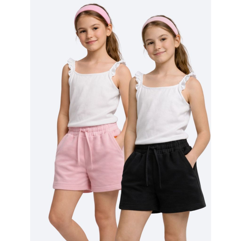 Shorts Infantil Menina Juvenil 10-16 Anos Moletom Rosa Preto