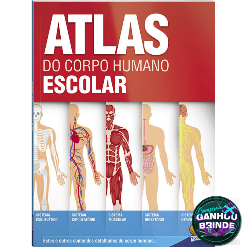 Livro Atlas do Corpo Humano SBN Crianças Filhos Infantil Desenho História Brincar Pintar Colorir