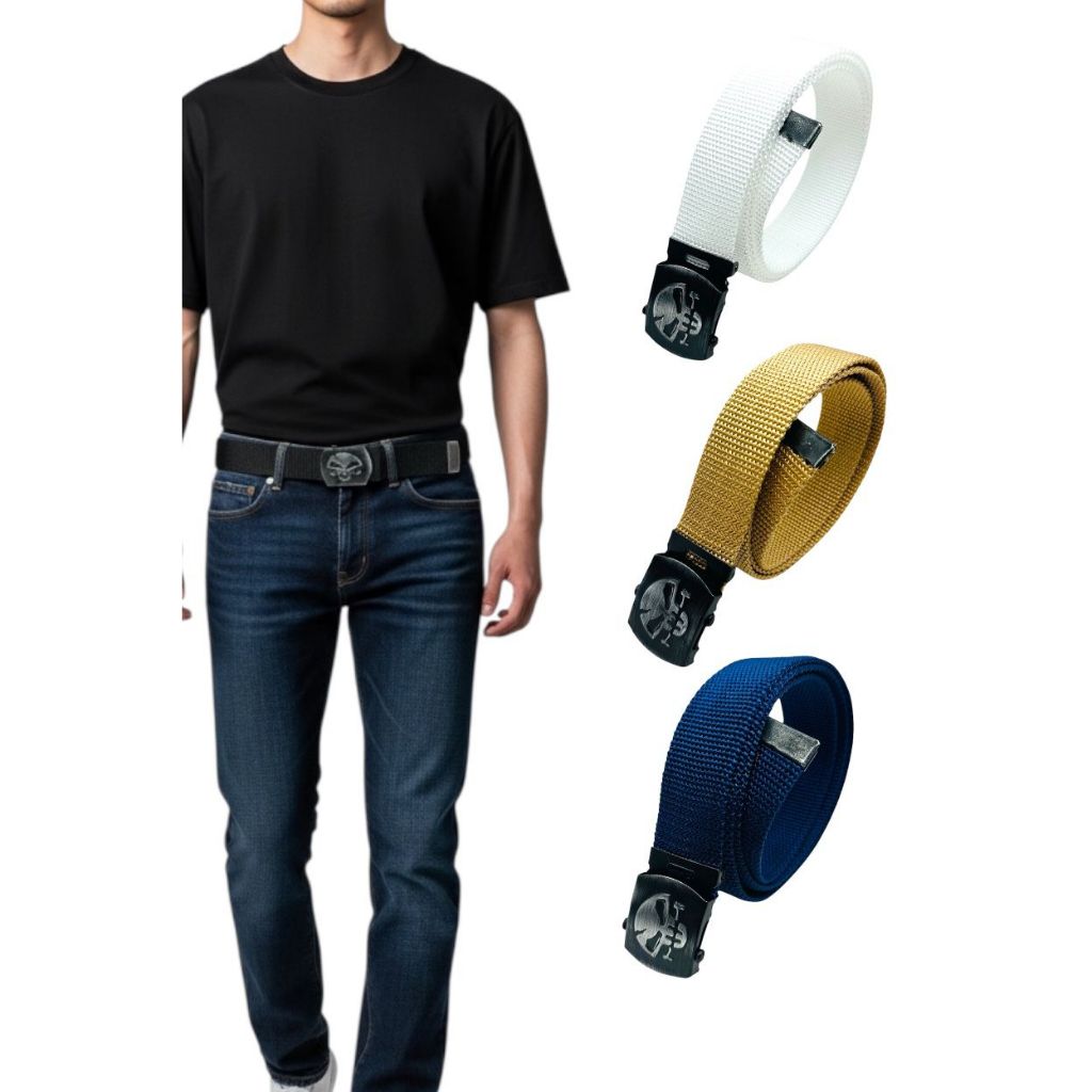 Cinto Masculino Plus Size Básico Tecido Nylon Resistente Fivela Caveira Grafite Ajustável - Felipe em Oferta na Shopee