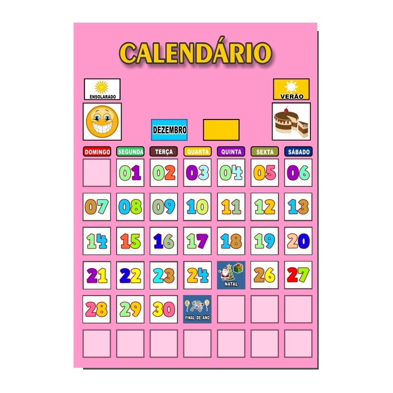 Calendário Educativo Infantil Imã Jogo Lúdico com mais de 70 Tags Magnéticas Organização e Aprendizado Rosa