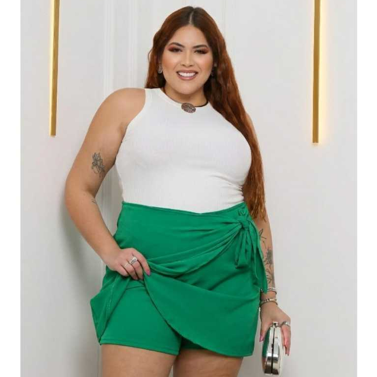 Short Saia Plus Size para o Verão – Estilo Casual Elegante com Amarração Lateral em Oferta na Shopee
