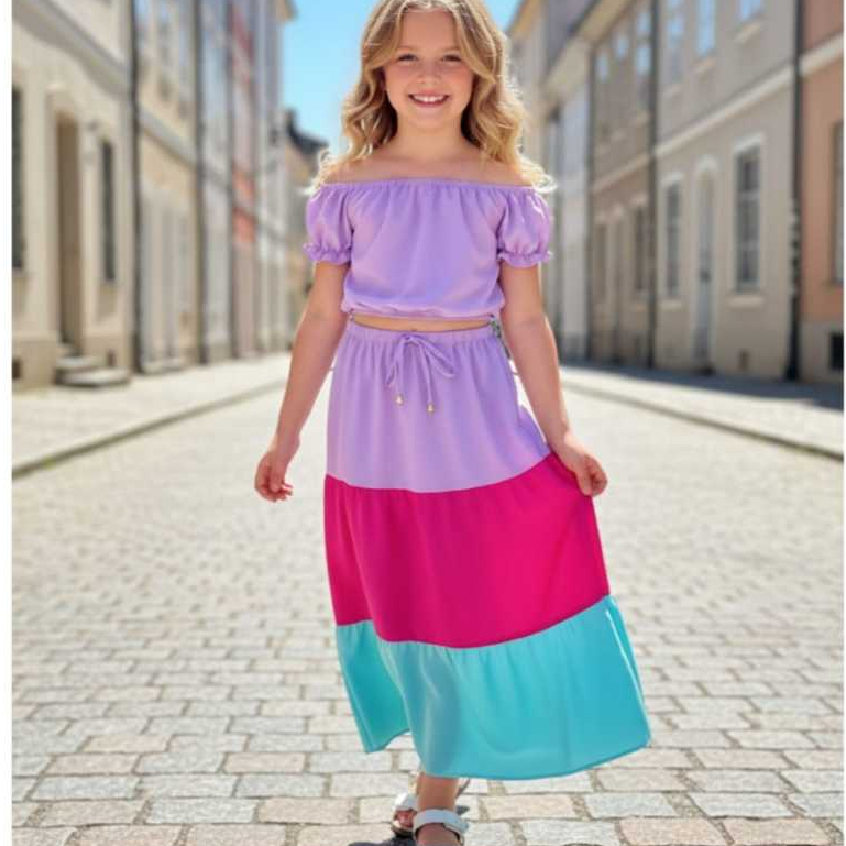 Conjunto Feminino infantil Floral Cropped e Saia Longa – Look Verão Estilo e Conforto  blackfriday*