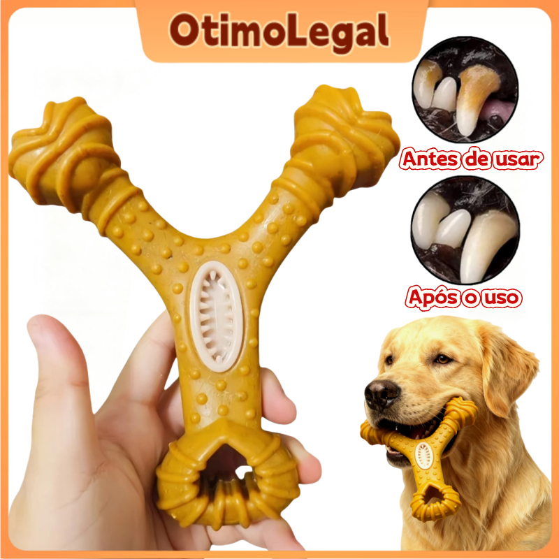Brinquedo Interativo de Mastigação para Cães - Limpeza Dental que Remove Tártaro e Sabor Bacon