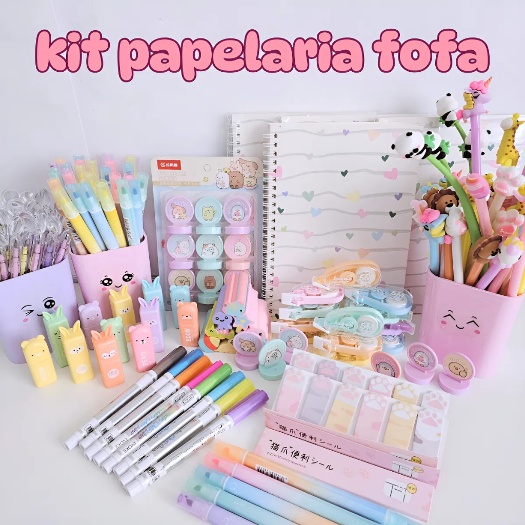 Kit Papelaria Fofa 15 ITENS sortidos - Presente Fofo, Papelaria fofo, Kit fofinho menina Kawaii