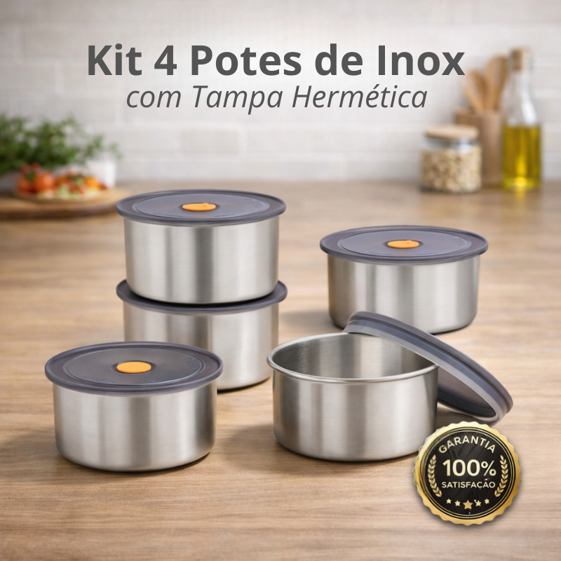 Kit 4 Pote De Inox com Tampa Hermetica 450ml Jogo de Pote Hermético Cozinha em Oferta na Shopee