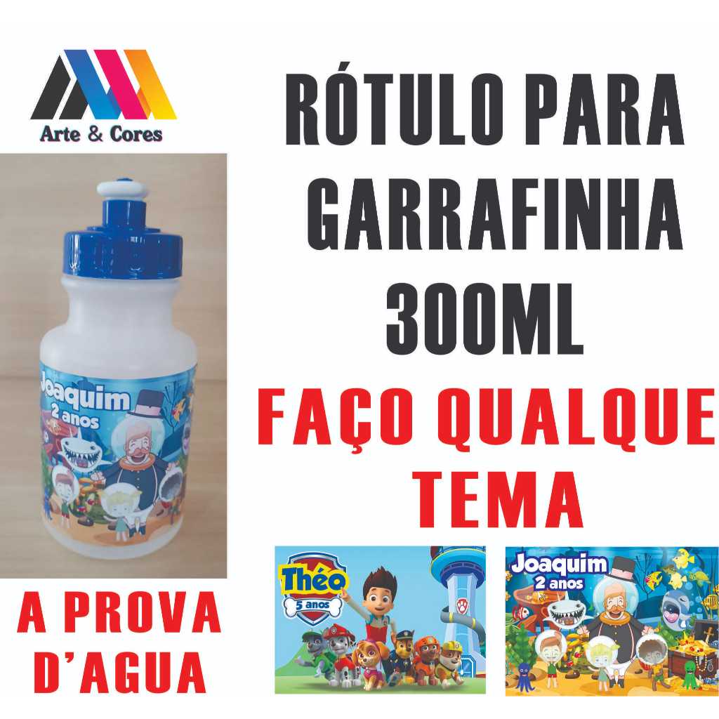 Rótulo, Adesivo Personalizado Garrafinha 300ml,  12x7cm Vinil A Prova D'água, Lembrancinha Aniversário Festa Infantil