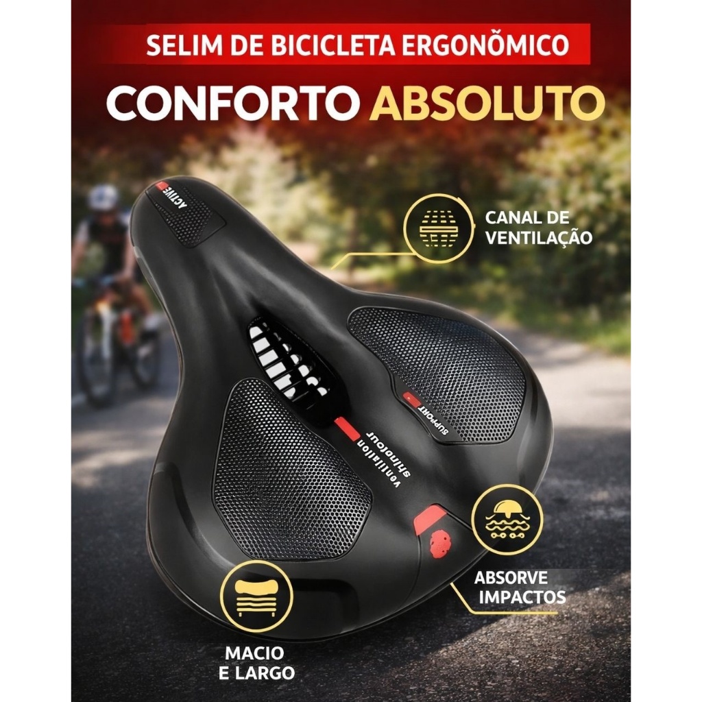 Selim Banco Bike Confort Gel Tec 2 molas Elastomero Vazado