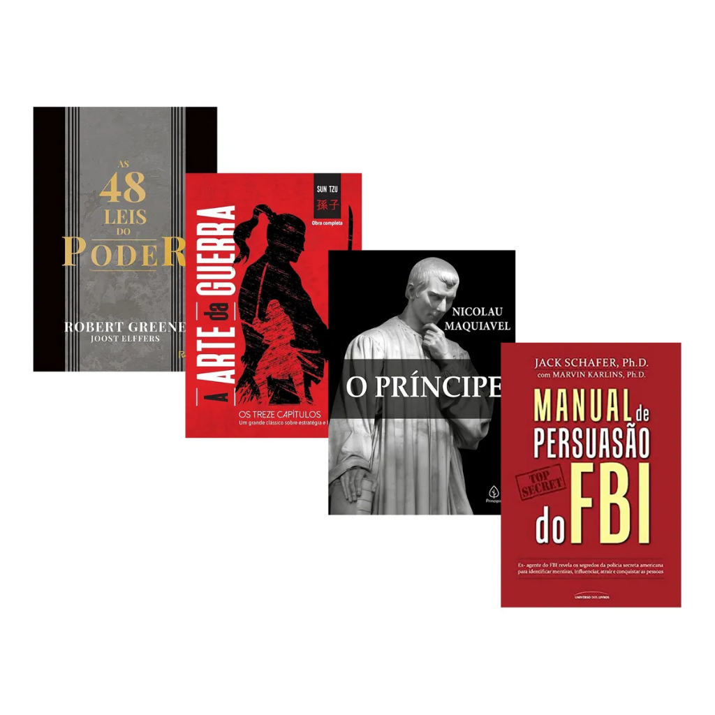 Kit 48 Leis Do Poder + Manual Persuasão Do FBI + O Príncipe + A Arte da Guerra | 4 Volumes