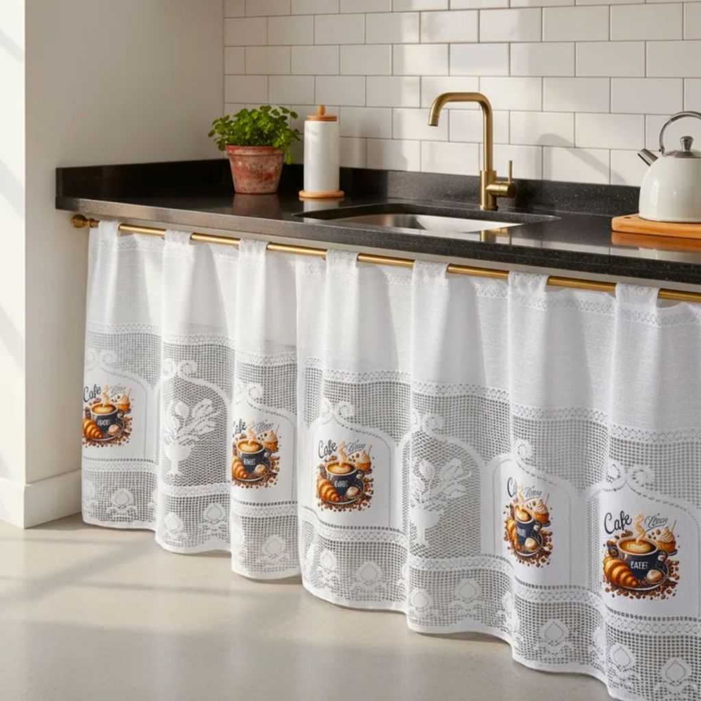 Cortina de Pia Renda Moderna 160cm x 80cm Cozinha