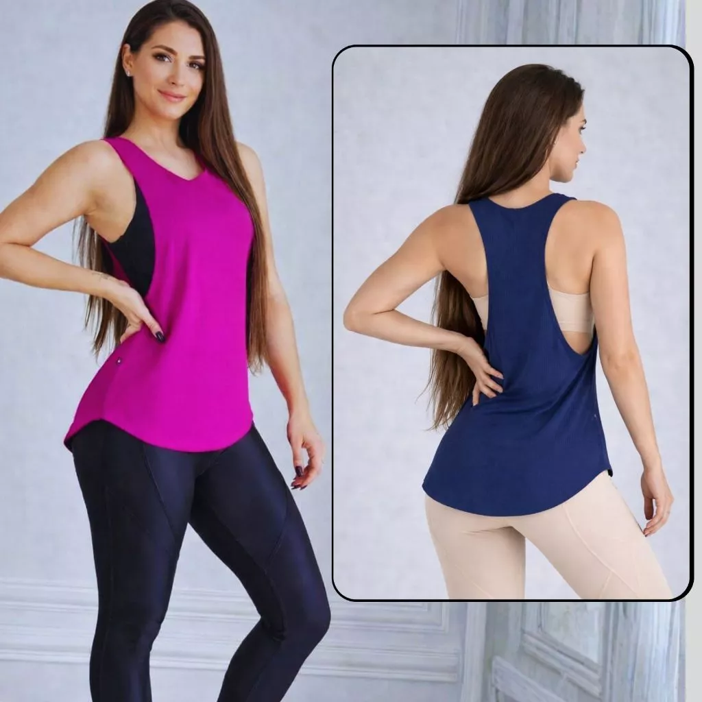 Blusa De Academia Feminina Dry Fit } Camisão Veste Leggins Camiseta Tapa Bumbum Regata Telinha Tule Corrida — imagem 1