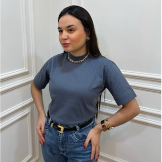 Blusa Feminina T-shirt Gola Alta Camiseta 100% Algodão em Oferta na Shopee