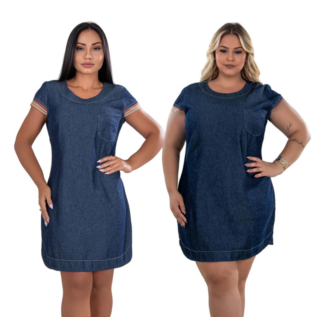 Vestido Chamise Jeans Camisão Feminino Manga Curta Midi Moda Chemise Evangélico Casual do 38 ao 46