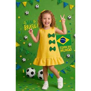Vestido Infantil Copa do Mundo Brasil Verde e Amarelo com Laços – Roupa Infantil Feminina Temática Futebol em Oferta na Shopee