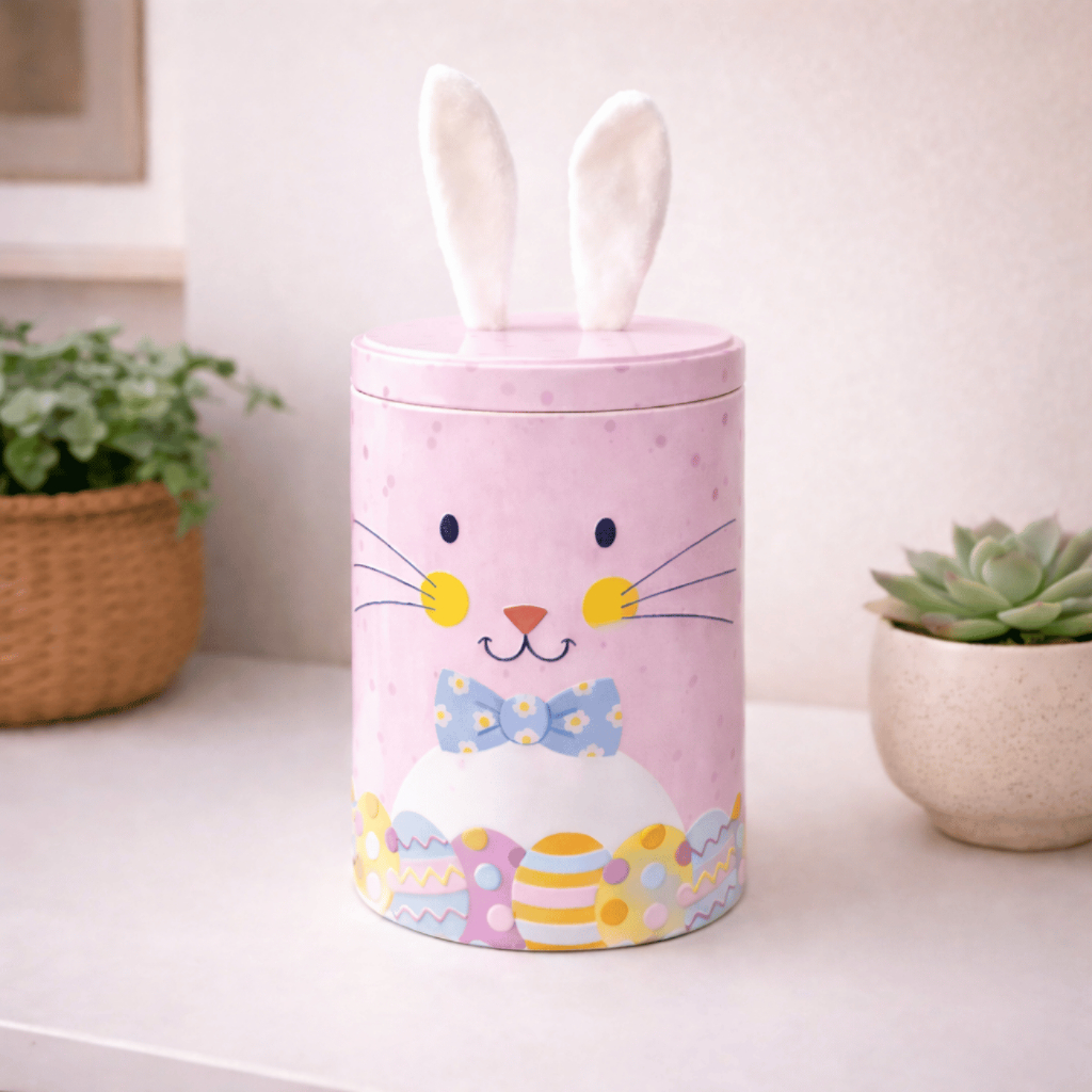 Lata Decorativa Coelho Páscoa Porta Doces Bombons Chocolates Lembrancinha Infantil Festa Presente Criativo 16 cm