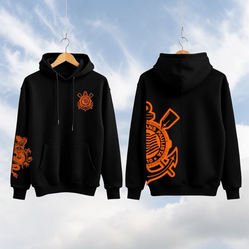 Moletom Masculino Futebol Clube Paulista Gaviões Da Fiel Com Capuz Blusa De frio Inverno