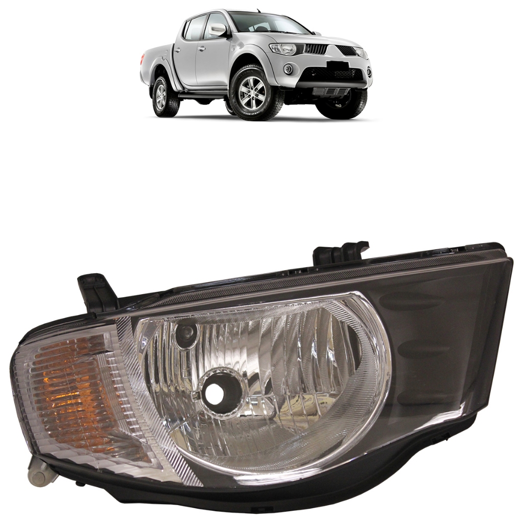 Farol L200 Triton 2008 2009 2010 2011 2012 Máscara Negra  Foco Simples Lente Lisa Acrilico
