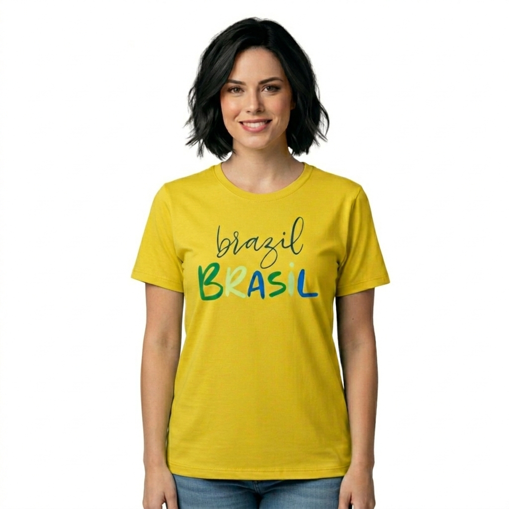 Blusinha Feminina Slim Brasil Moderna Street Casual Manga Curta Baby Look Justa Copa do Mundo em Oferta na Shopee