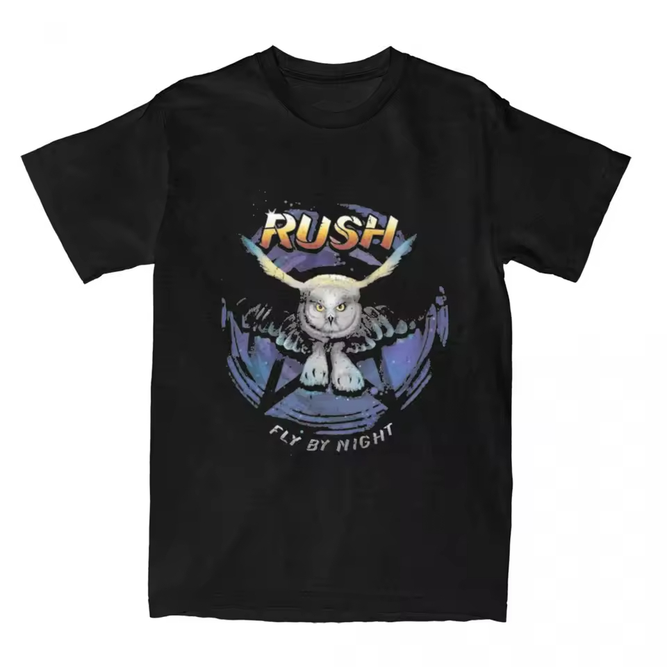 Camiseta Básica ou Oversized Blusa Banda de Rock Rush Fly by Night Owl Coruja Tour Classico