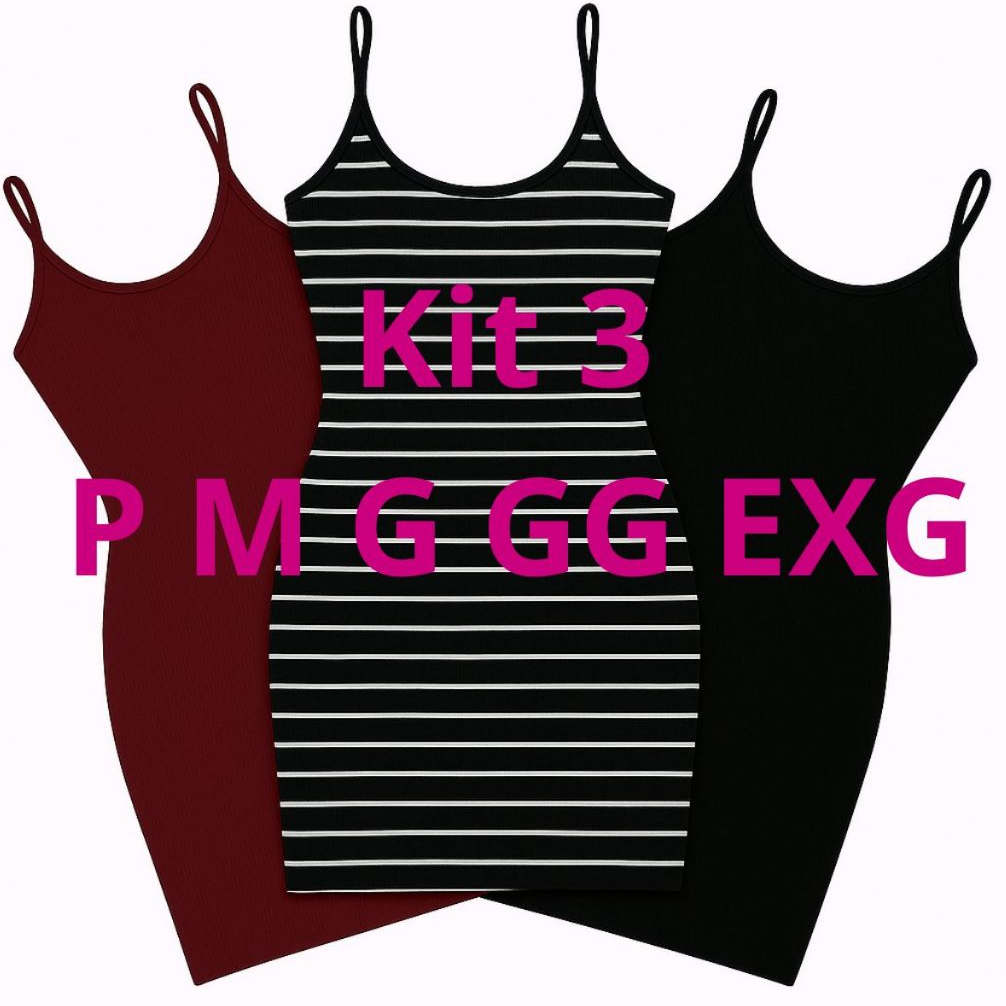 Kit 3 Vestido Feminino Soltinho Kit 1 Vestidinho Midi Liso e Listrado Alça Fina Tubinho Tendência Moda Gringa em Oferta na Shopee