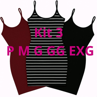 Kit 3 Vestido Feminino Soltinho Kit 1 Vestidinho Midi Liso e Listrado Alça Fina Tubinho Tendência Moda Gringa em Oferta na Shopee