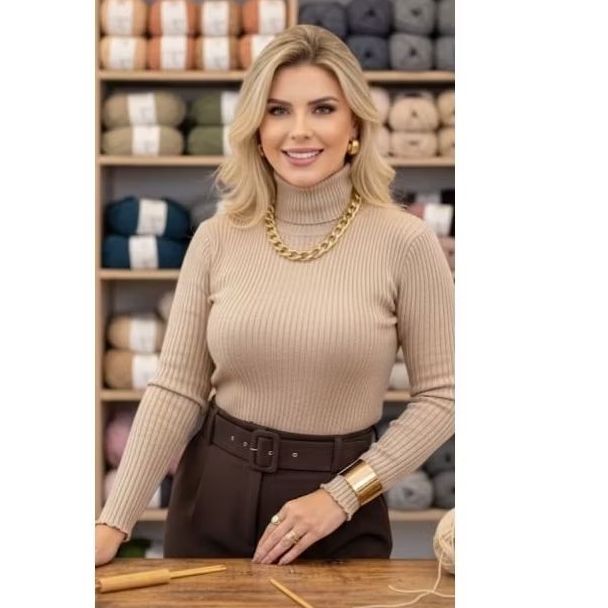 Blusa cacharrel tricô canelada feminina manga longa gola alta  inverno em Oferta na Shopee