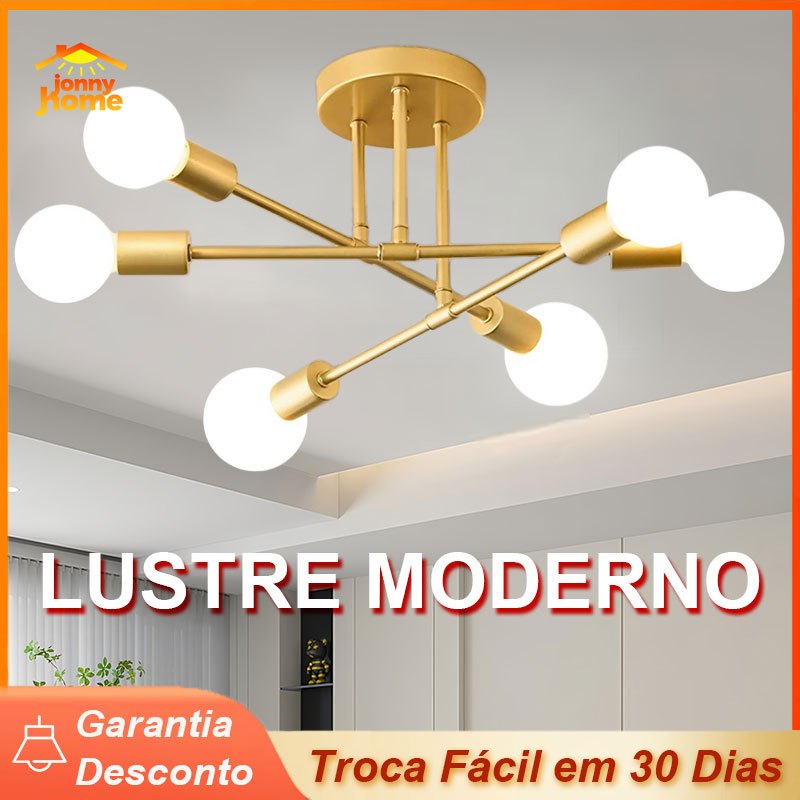 Lustre Moderno Lâmpada De Teto Semi-Embutida Iluminação De Ouro Antiga Nórdica Decorativa De Casa