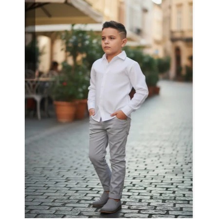 Calça Cinza Camisa  Branca Batizado Casamento Pajem Formatura Social Menino Infantil