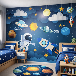 Papel de Parede Adesivo Astronauta Foguete Espaço Galáxia Menino Infantil  Fácil Aplicação Painel em Oferta na Shopee