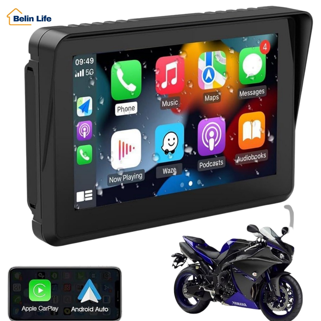 Multimídia para Moto Carplay Android Auto Portátil À Prova D'água 5’’ Tela Touch em Oferta na Shopee