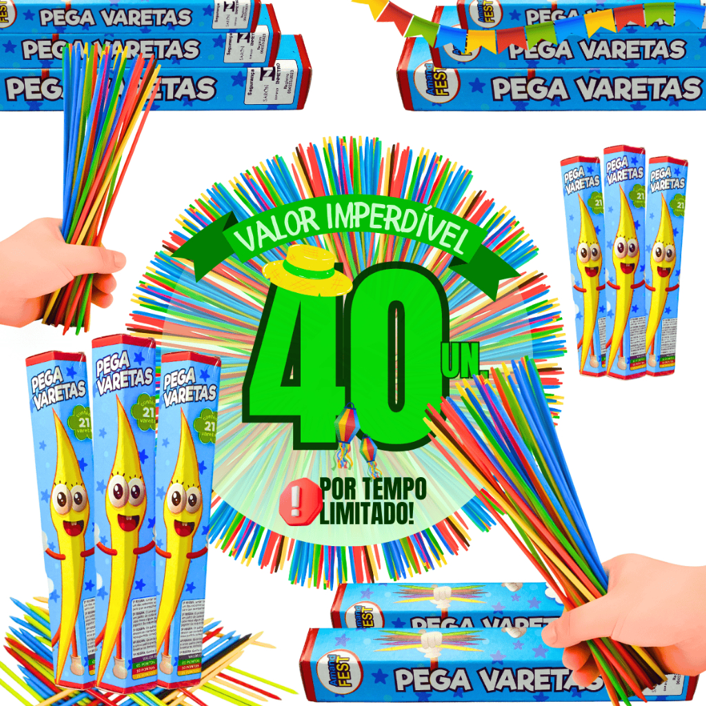 Kit 40 Jogo Pega Vareta Festa Brinde Presente Prenda Lembrancinha Criança Aniversário Brinquedo