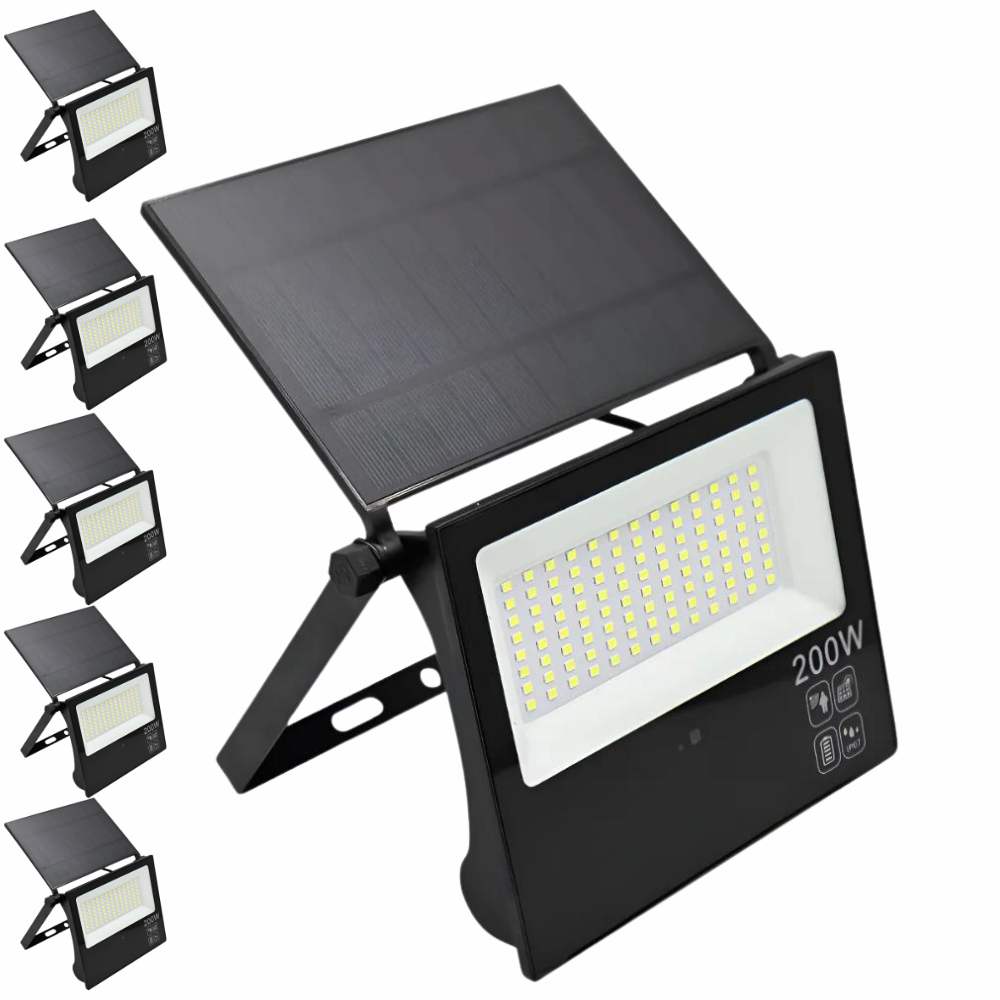 Kit 6x Refletor Solar LED Até 300W IP66 6500K Fotocélula Com Sensor De Movimento Placa Integrada