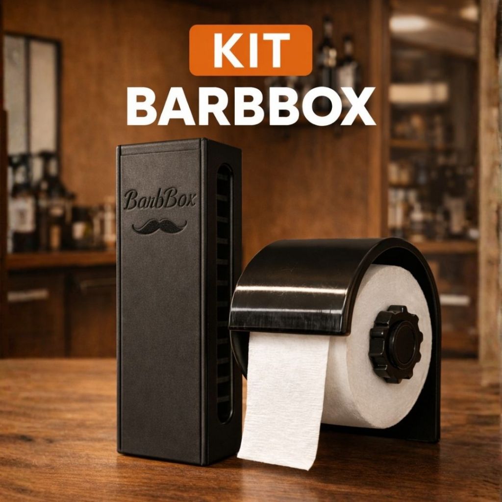 Kit Barbeiro Suporte de Lâmina + Dispenser de Gola | Higiene e Organização Profissional BarbBox