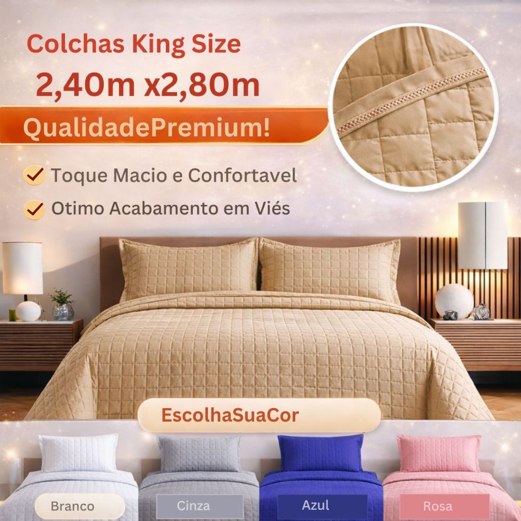 Colcha Cobre Leito King Size 2,40 x 2,80 em Oferta na Shopee