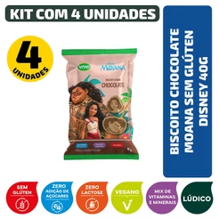 Biscoito Chocolate Moana Sem Glúten Vegano Disney 40g - Kit 4 unidades