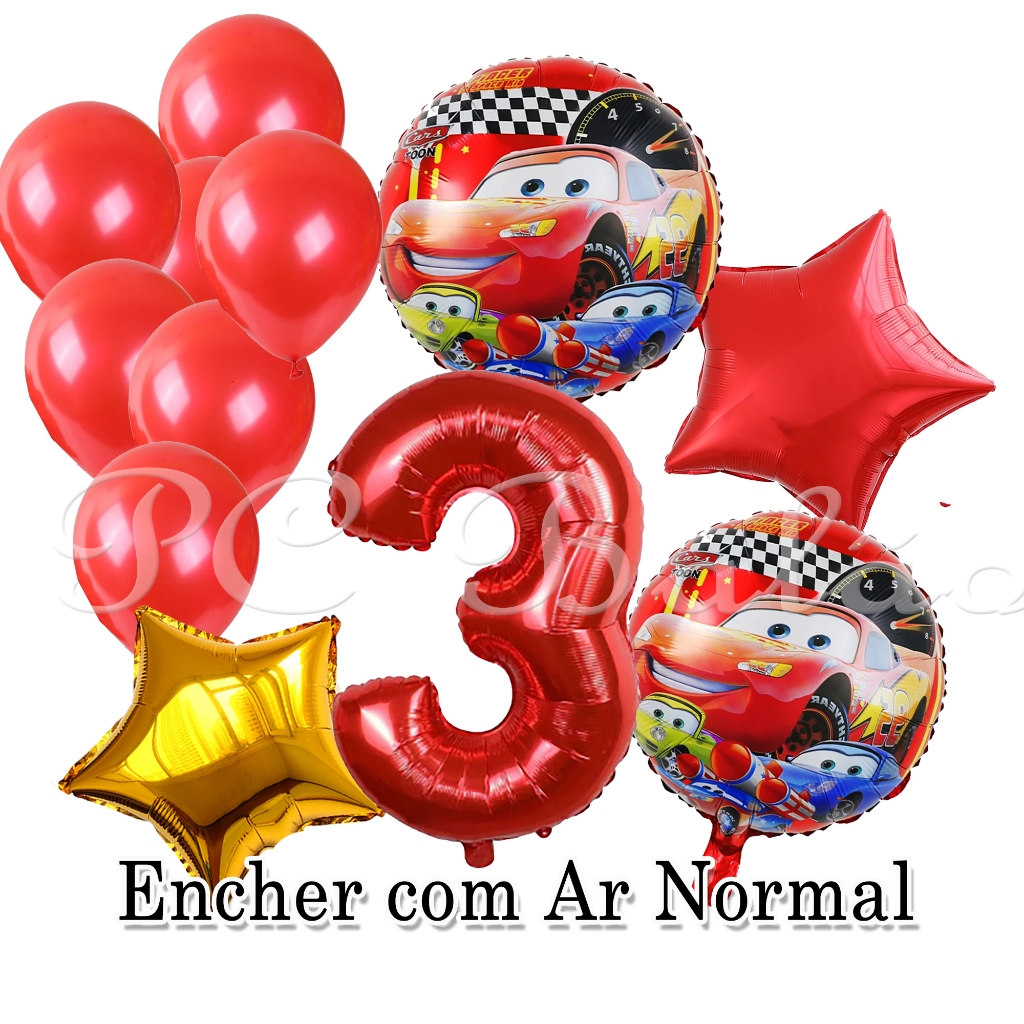 Kit 12 Balão Metalizado 2 CARROS 45CM + 7 Bexiga VERMEL + 1 N° 70cm VERMELHO + 2 Estrela ANIVERSÁRIO em Oferta na Shopee