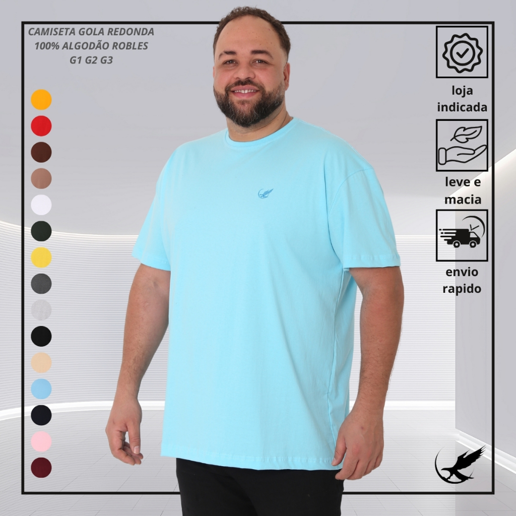 Camiseta Plus Size Masculino Gola Redonda G1 G2 G3 De 100% Algodão 30.1 Penteado Melhor Malha em Oferta na Shopee